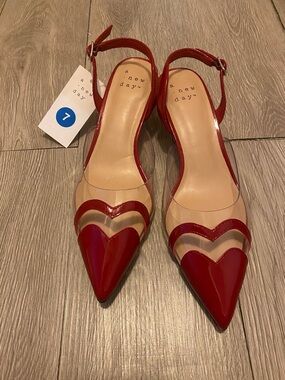 a new day Red Pointed Heart Slingback Heels